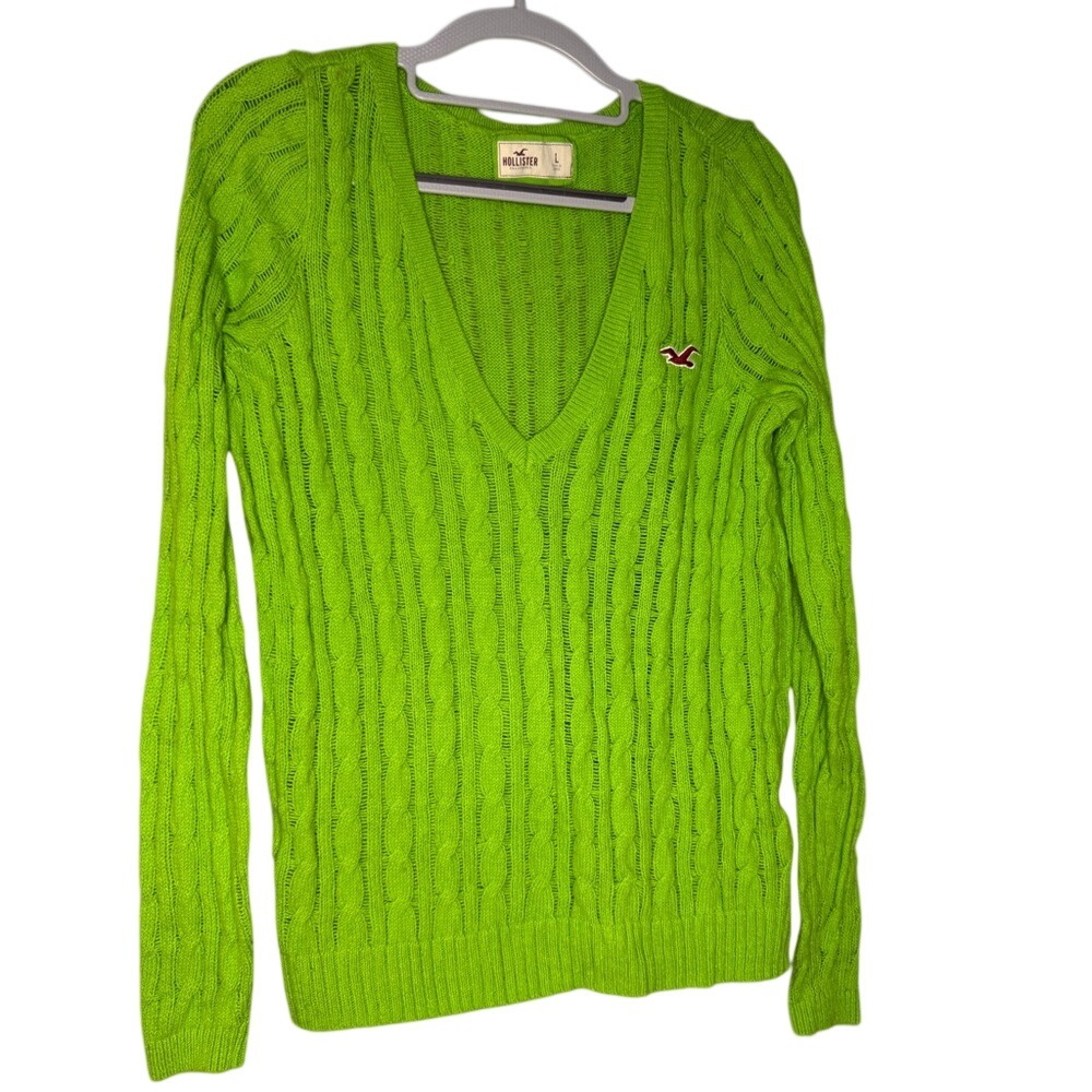 Hollister Y2k vibrant green‎ rabbit hair blend cable knit sweater